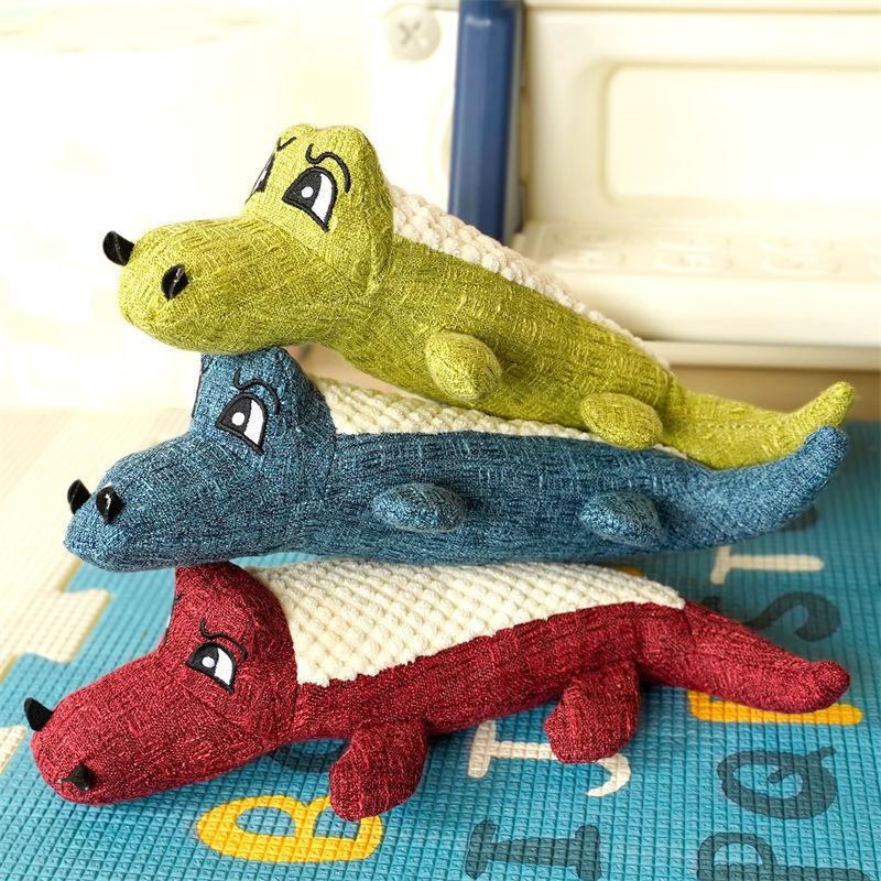Plush Pet Toy Dogs Cats Squeaky Crocodile Design Durable Chew In Red Blue Green