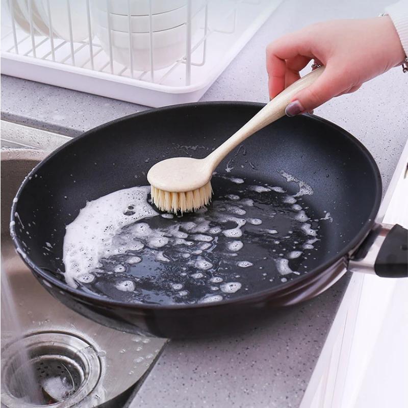 

1pc Multi Functional Wooden Handle Dishwashing Brush, Kitchen Cleaning Brush, Long Handle Dishwashing Brush Soft Bristled Brush Length 22cm бежевый