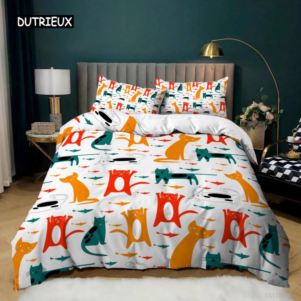 

Cartoon Cat Bed Cover Kit Queen Dimension Size Adorable Kitten Cozy Sleep Bedding Kit for Boy Girl Fine Microfiber Lovely Cat Design Comforter Cover EU single(135x200cm)
