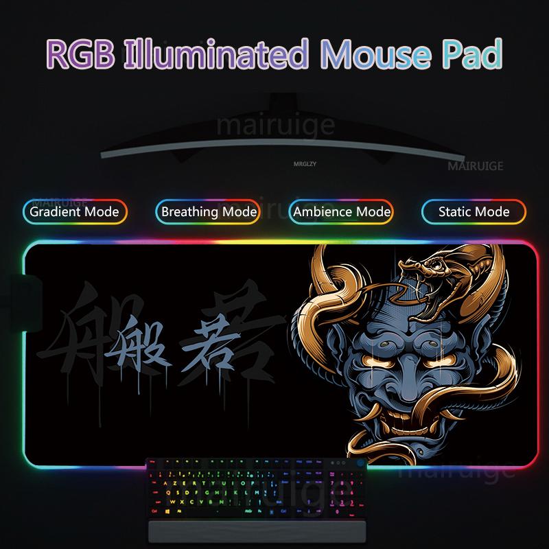

XXL RGB Gaming Mouse Pad Oni Desk Mat HD Black Gamer Accessories Large LED MousePads Samurai PC Computer Carpet Rug with Backlit 250X350X3MM
