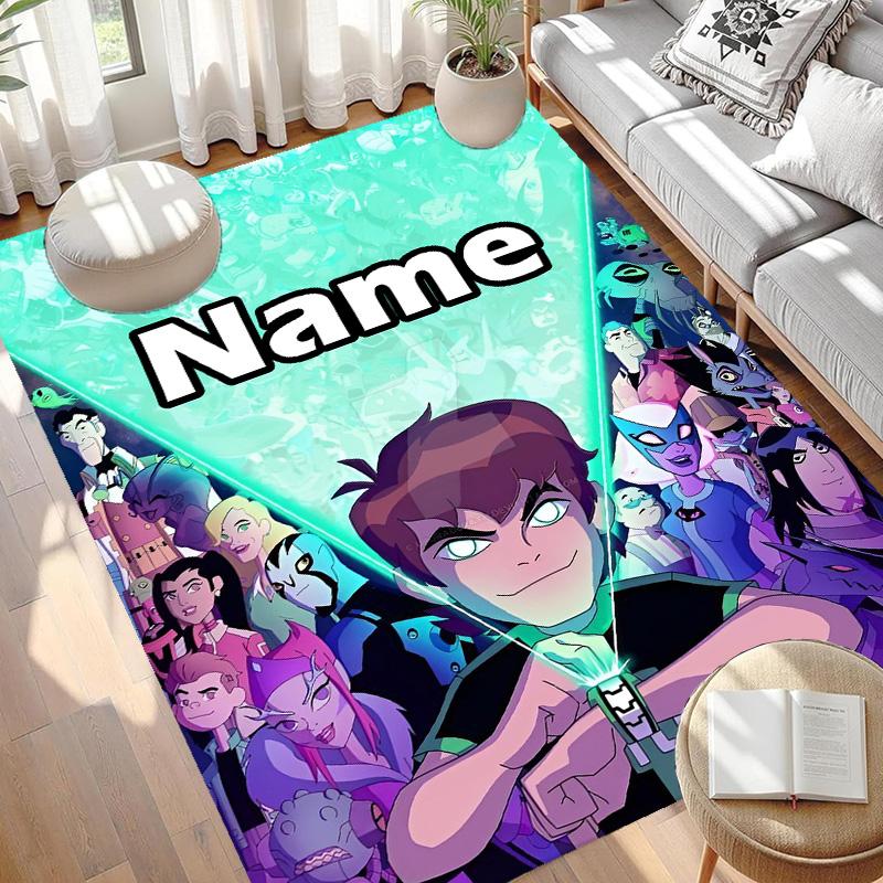 Custom Name Personalized Ben 10 Cartoon Print Carpet, Versatile Home Decor Rug, for Playroom, Apartment, Balcony, Entryway, Hallway Gift