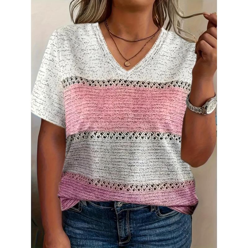 Plus Size Women s Casual V-Neck Top - Elastic Short Sleeves 4XL