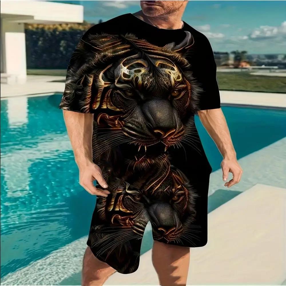 

Майка с эстампадом Тигре и Леона в 3D для мужчин, рубашка из манги с куэлло редондо, панталоны кортос, соединительные XL