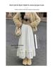 Women's White Lace High-Waist A-Line Long Skirt - Fluffy, Plush, Perfect for Spring & Autumn