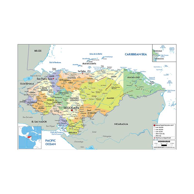 

English Map Honduras Map Administrative Map Canvas Painting Living Room Home Decoration Children School Supplies 59*42cm