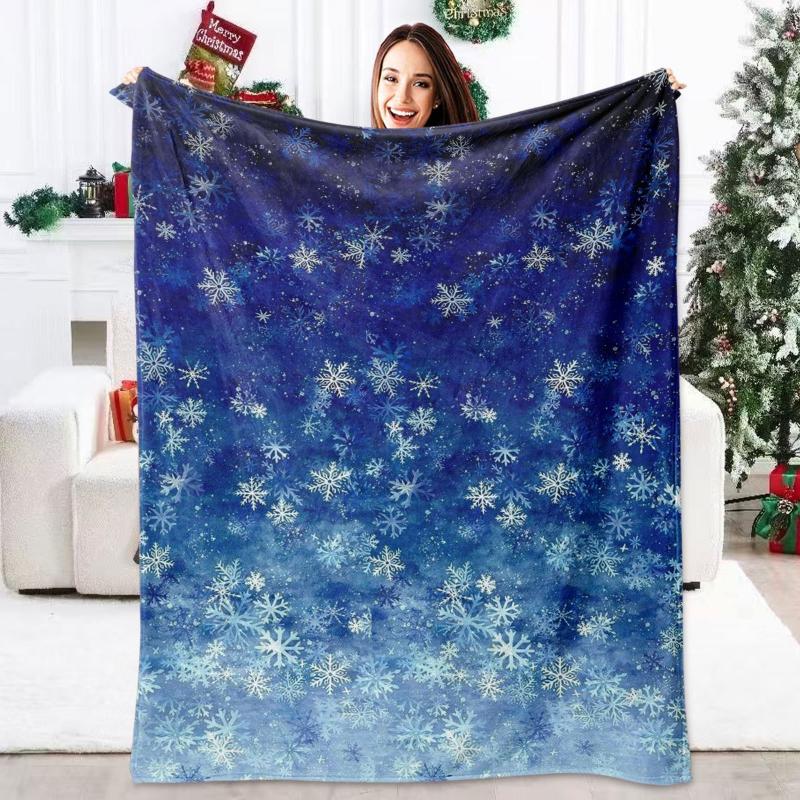 Blue Gradient Snowflake Christmas Print Throw Blanket,soft while resting on bed,fireplace side,home lounge,anniversary present