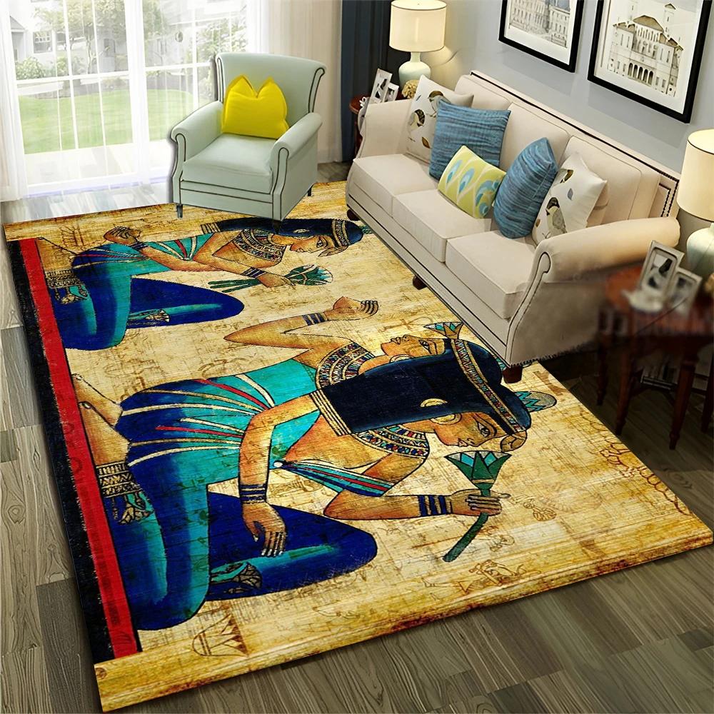 Pharaoh Egyptian Mythology Hieroglyphics Carpet Rug for Home Living Room Bedroom Sofa Doormat Decor,Area Rug Non-slip Floor Mat