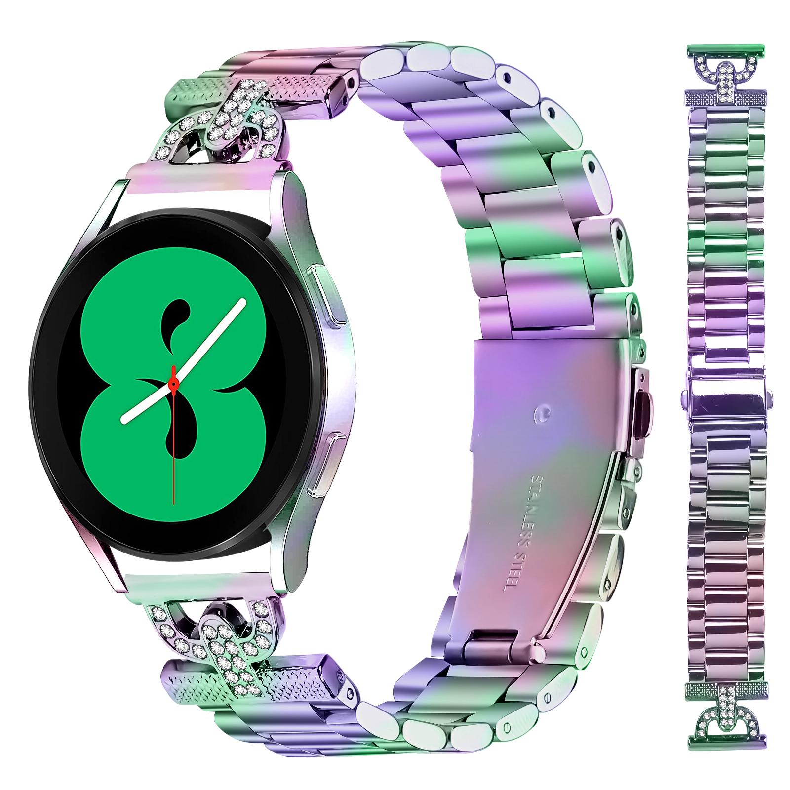 

Colored Watch Strap for Samsung Galaxy Watch4 40mm/44mm D-Shape Rhinestones Decor 3-Bead Metal Band Colorful