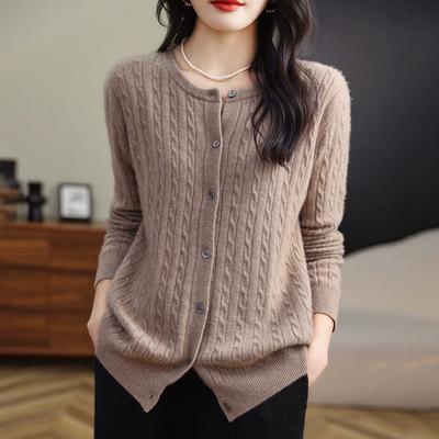Omen's Spring Solid Color Cozy Lazy Style Cardigan Sweater Round Neck Knit Jacket