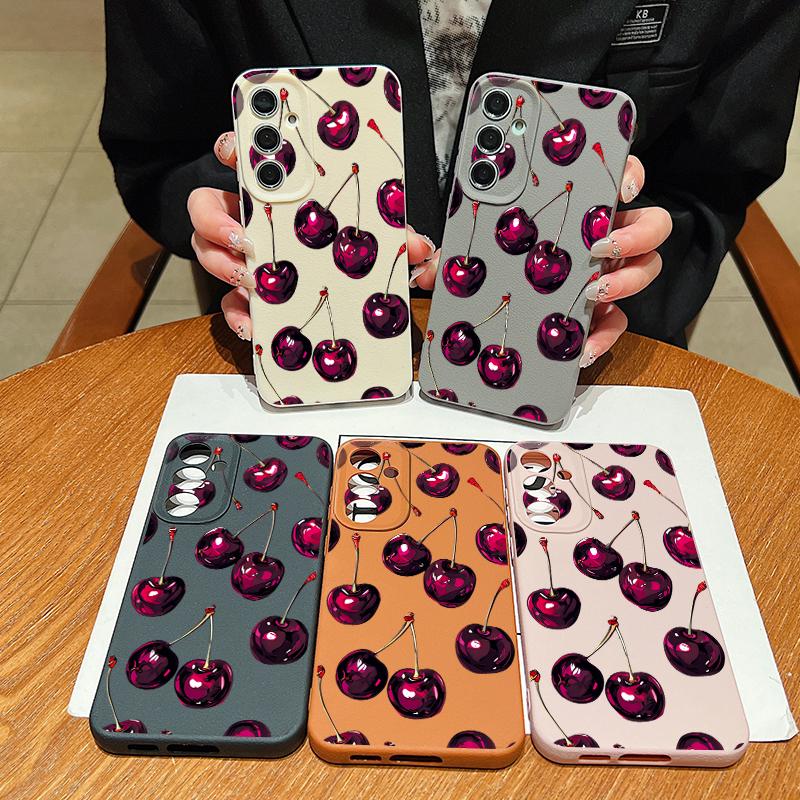 Retro Oil Painting Style Cherry Case For Samsung Galaxy S26 Ultra S25 Edge S24 Plus S23 S22 S21 FE A54 A15 A25 A35 A55 A16 A26 A36 A56 A17 A37 A57 5G