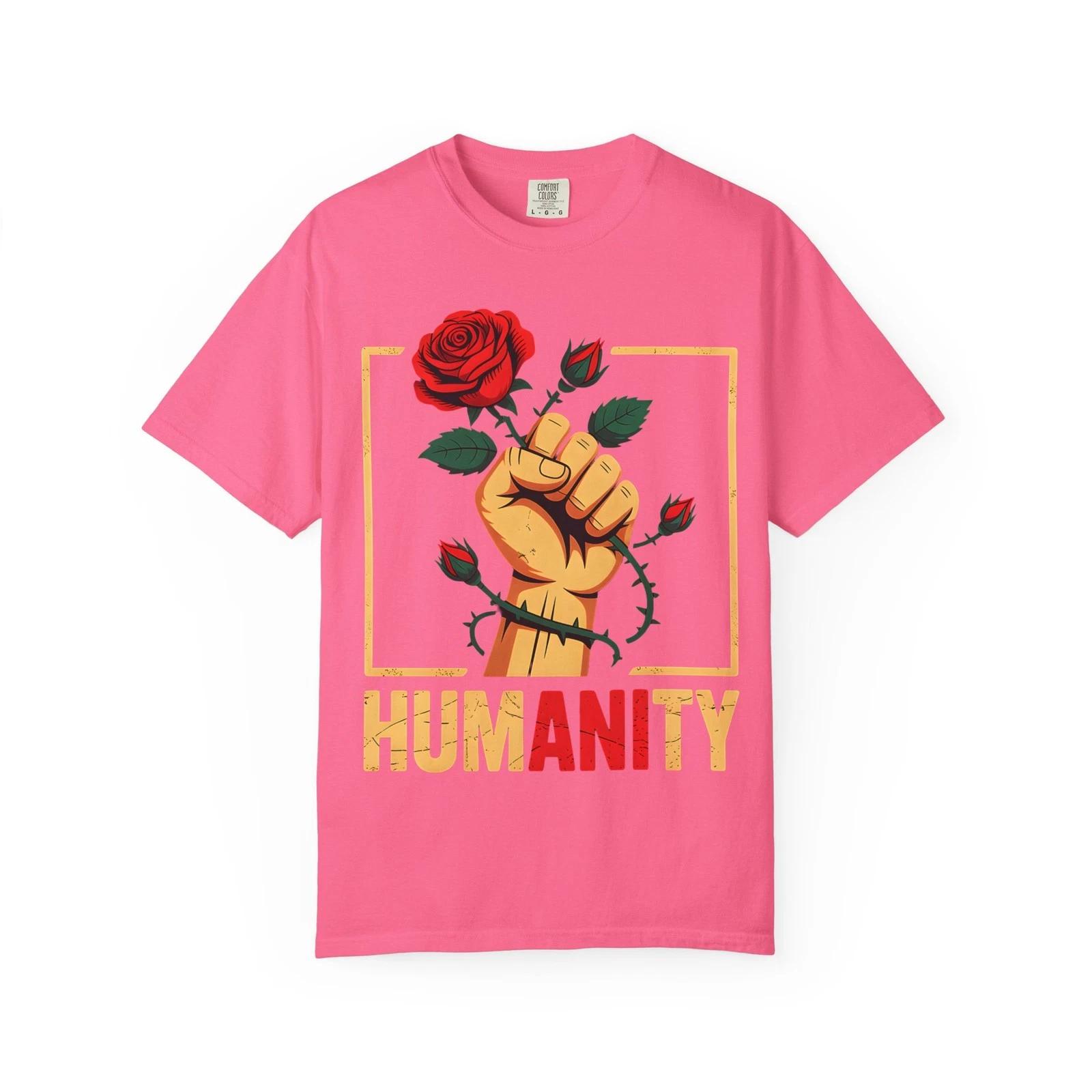 

Humanity Fist With Rose T-Shirt Solidarity Protest Graphic Comfy Heavyweight Tee 3XL