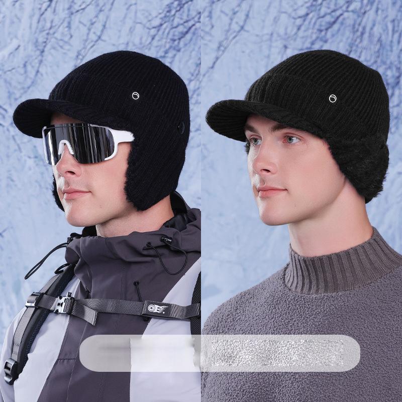 Winter Ohrenschutzkappe Herren Kältefest Warm Gestrickte Baseballkappe Outdoor Reiten Fleece Mütze