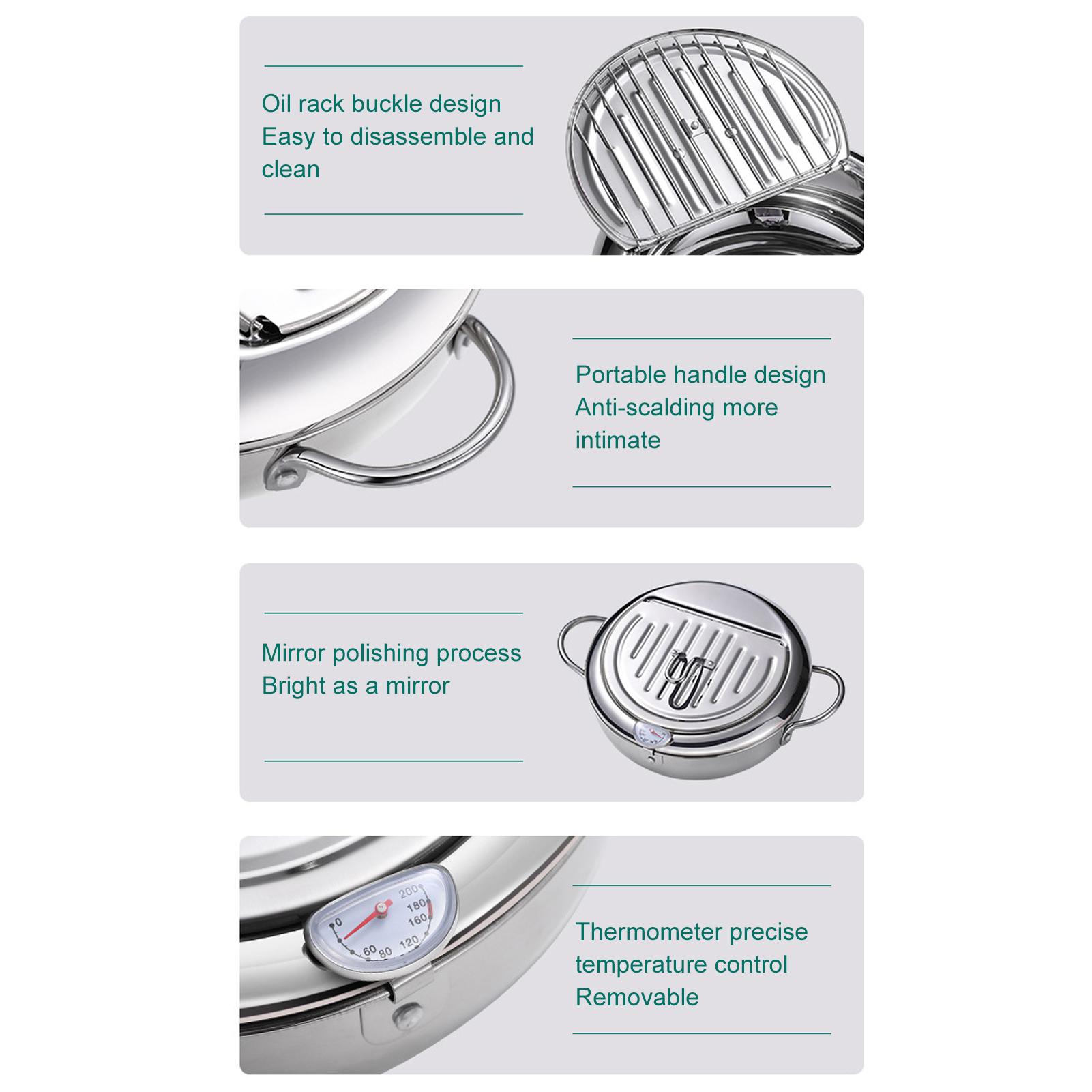 Casserole à frire en acier inoxydable avec couvercle thermomètre Ustensiles de cuisine Friteuse