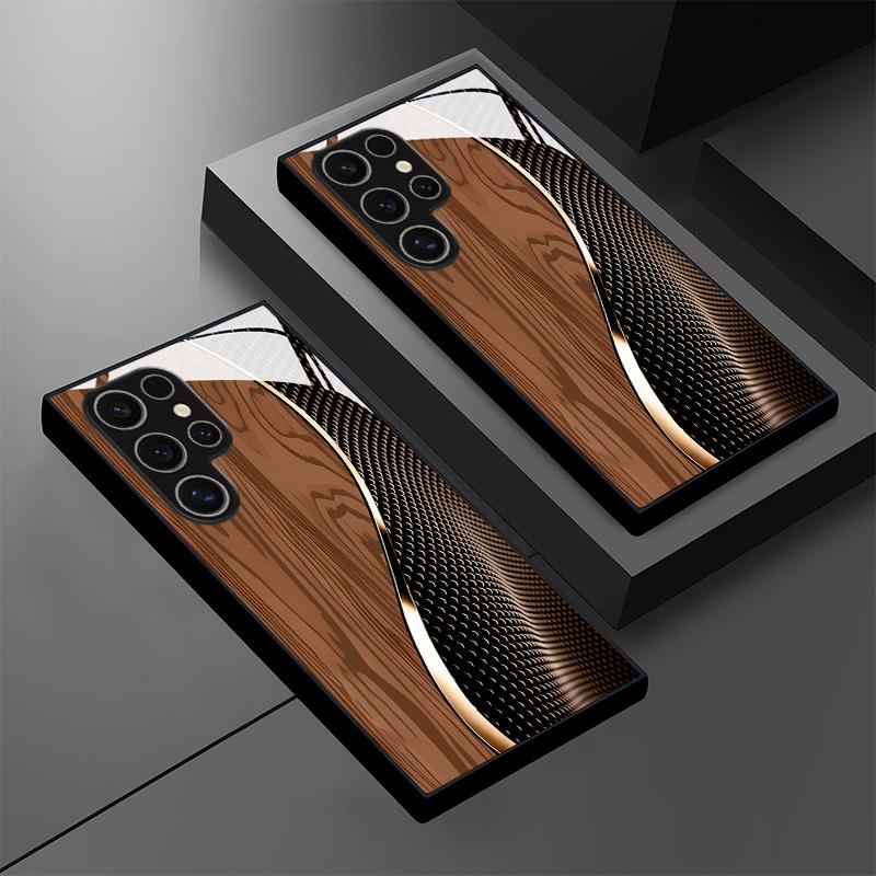 Simple Brown Textured Glass Phone Case Suitable for Samsung Galaxy S26 S25 S24 S23 S22 S20 FE/Ultra/Plus Anti Drop Back Cover