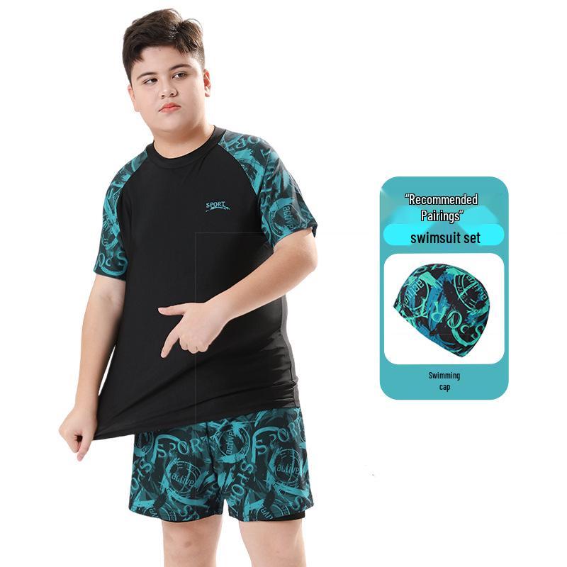 Boys' High-Elastic Quick-Dry Swimsuit Set - Anti-Embarrassment, Two-Piece Beachwear for Tweens and Teens