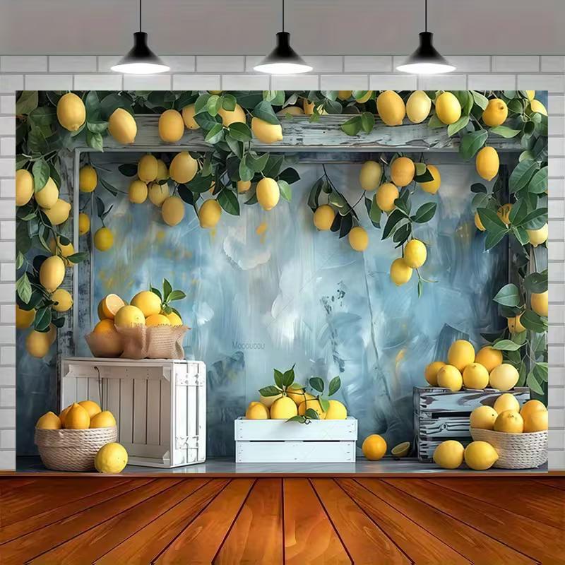 2D Summer Lemon Party Backdrop with Crates Photo Booth Background