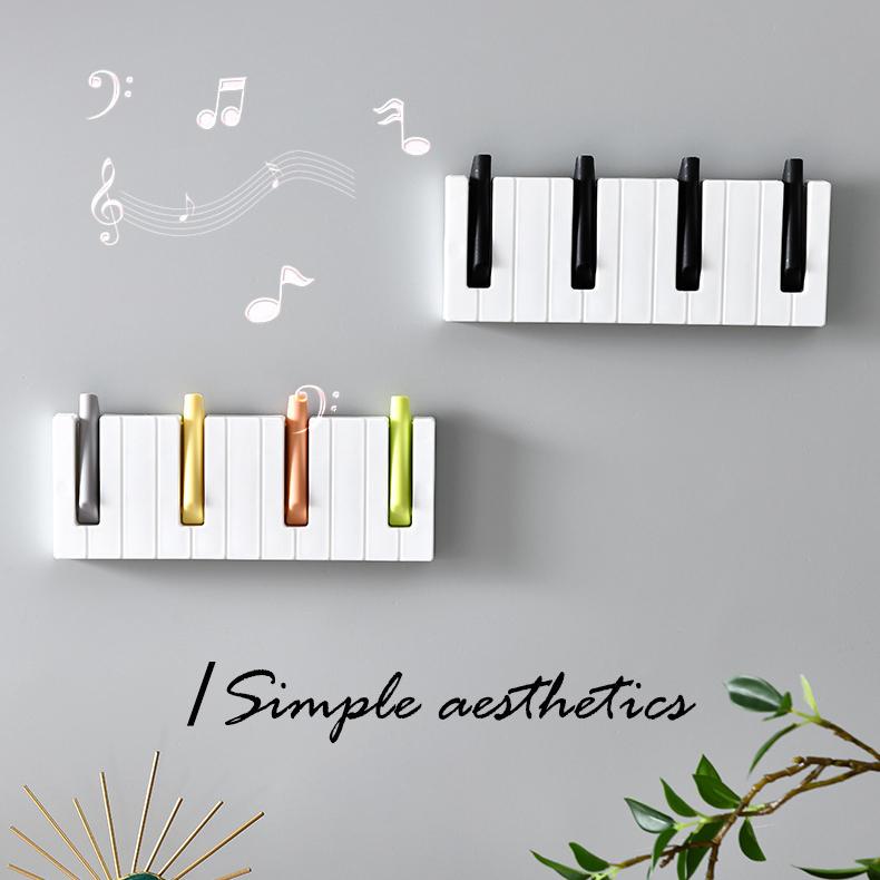 2PCS Piano Hooks Clothes No Punch Back Door Clothes Hat Key Hooks Entry Piano Keys Hats Bags Entryway