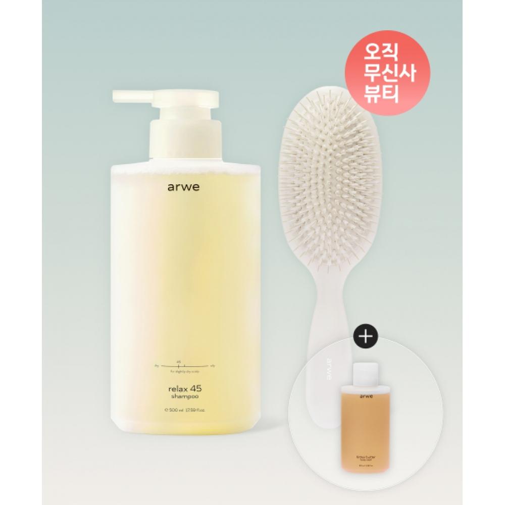 Arwe [scalp Moisturizing Care] Relax 45 Mild Dry Shampoo + Shine Detangler Hair Brush Set Relax 45 Shampoo+Shine Detangler Hair Brush