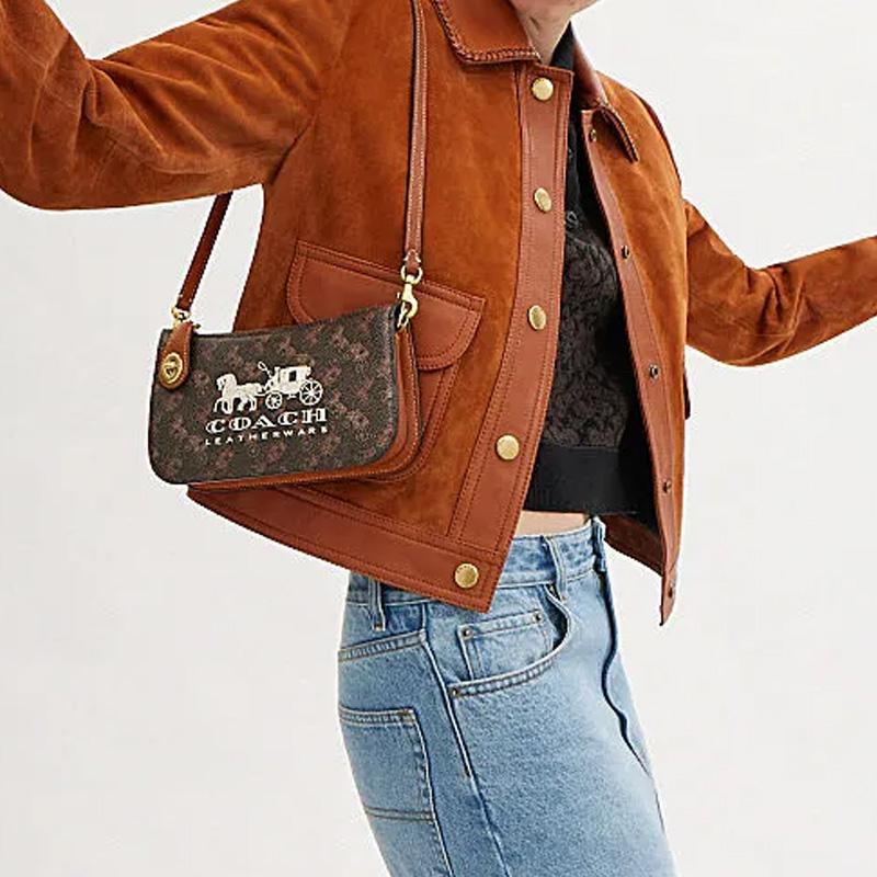 Coach Penn 21 Pferd und Kutsche Druck Reißverschluss Handtasche Damen Handtaschen Trüffel CM712-B4TXN