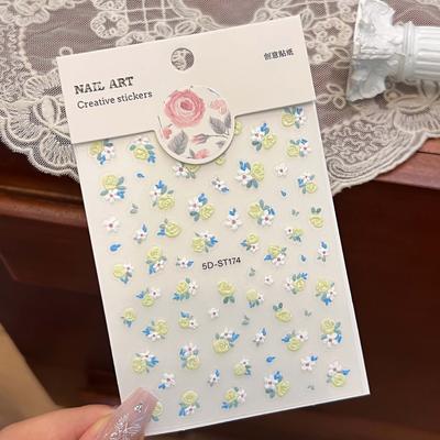 Neuer Frischer Rosen Gänseblümchen Blumen Nagelkunst Aufkleber 5D Geprägt 3D Dreidimensional Nicht Gekräuselt Nagelaufkleber