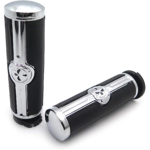XKMT-Chromed Handlebar Skull Grips to Compatible with 96-07 Touring Models and96-later VRSC XL XR Dyna Softail(Except FLSTSE2/3 FLSTNSE and FXSBSE)