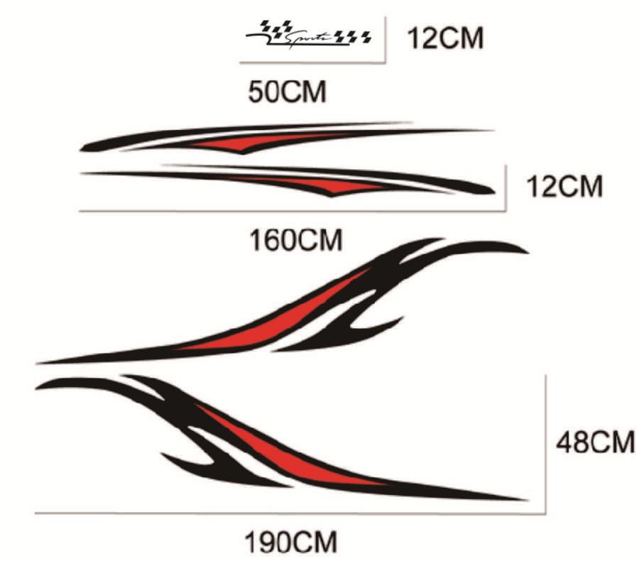Black & Red Stripe Decals Car SUV Side Body Decoration Graphic Vinyl Sticker Kit