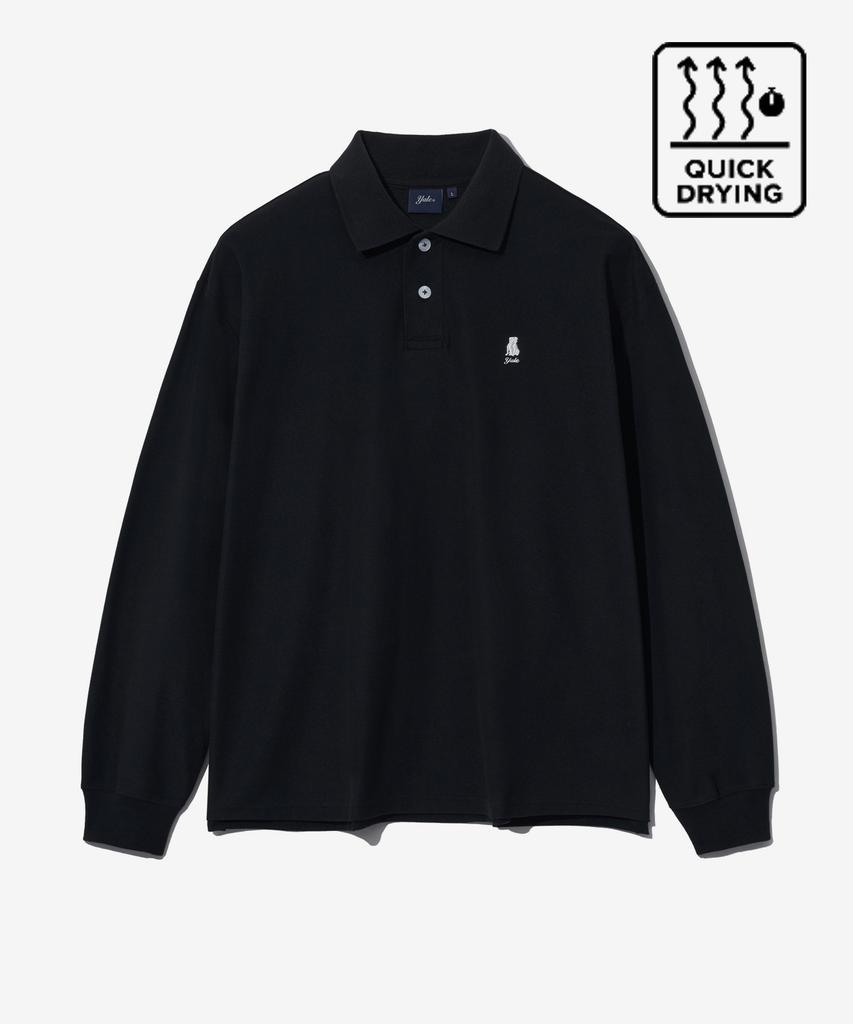 YALE Oversized Heritage Dan Quick Dry Pique Polo Shirt Black