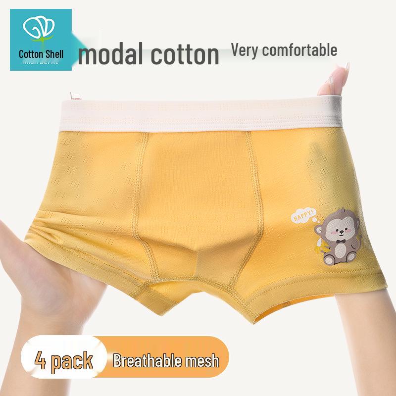Jungen Modal Boxershorts - A-Klasse Baumwolle, Antibakterieller Netz-Schritt, Atmungsaktive Sommer-Eis seide, Leicht, Vier-Ecken-Design