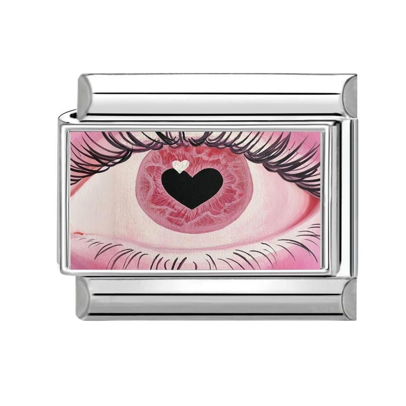 Unique Y2K Pink Girls' Eye Tulip Flowers Moon Cat Cherry Italian Charm Link Fit 9mm Stainless Steel Bracelet DIY Making Jewelry