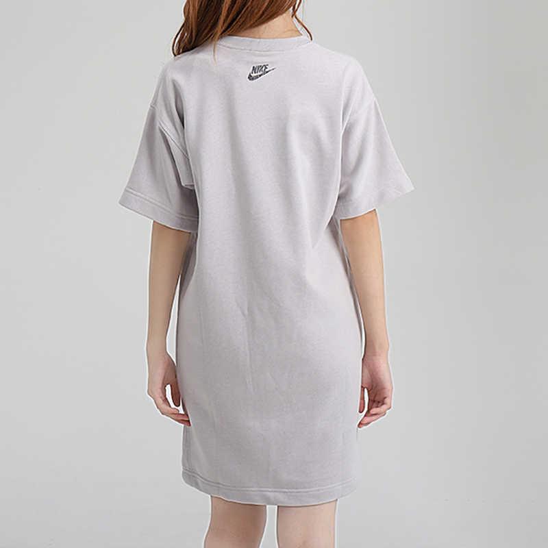 Nike Solid Color Printed Logo Straight Casual Sports Loose Moisture Wicking Round Neck Short Sleeve Dress Women dresses Gray CU6402-094