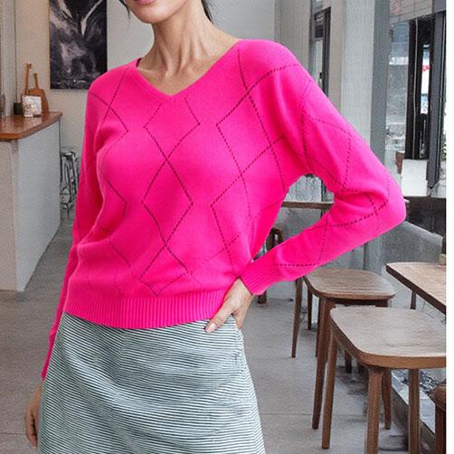 Women's Long Sleeve Openwork Knit Sweater Casual Pullover