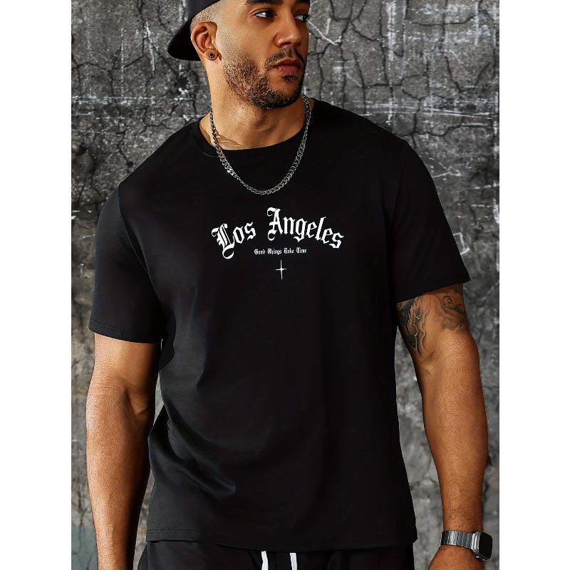 European Size Men'S T-Shirt with Letter Pattern Print