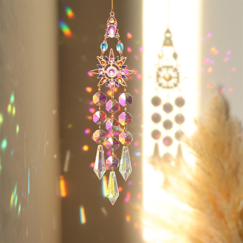 Colorful Crystal Suncatcher Hanging Rainbow Maker Prism Sun Catcher Ornament For Garden Window Outdoor Home Decor Chakra Pendant