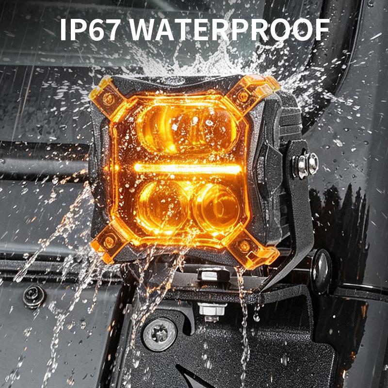 3 inch Car LED Work Light+Wire Harness White Amber DRL Spotlight Bumper Fog Light Pods For Toyota Tacoma Tundra 4Runner 4WD SUV Neon Lights 4