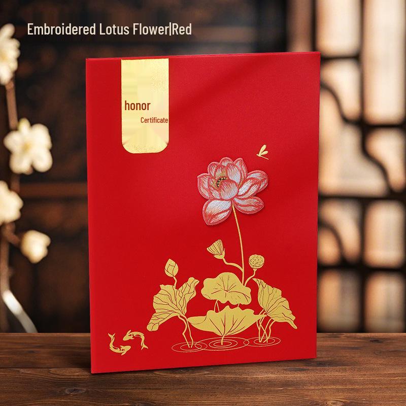 Custom Embroidery and Hot Stamping Award Certificate Cover with A4 Inner Page Printing