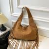 Solid Color Tassel Shoulder Bag Tote Bag Underarm Packs Fashion Suede Handbag Travel