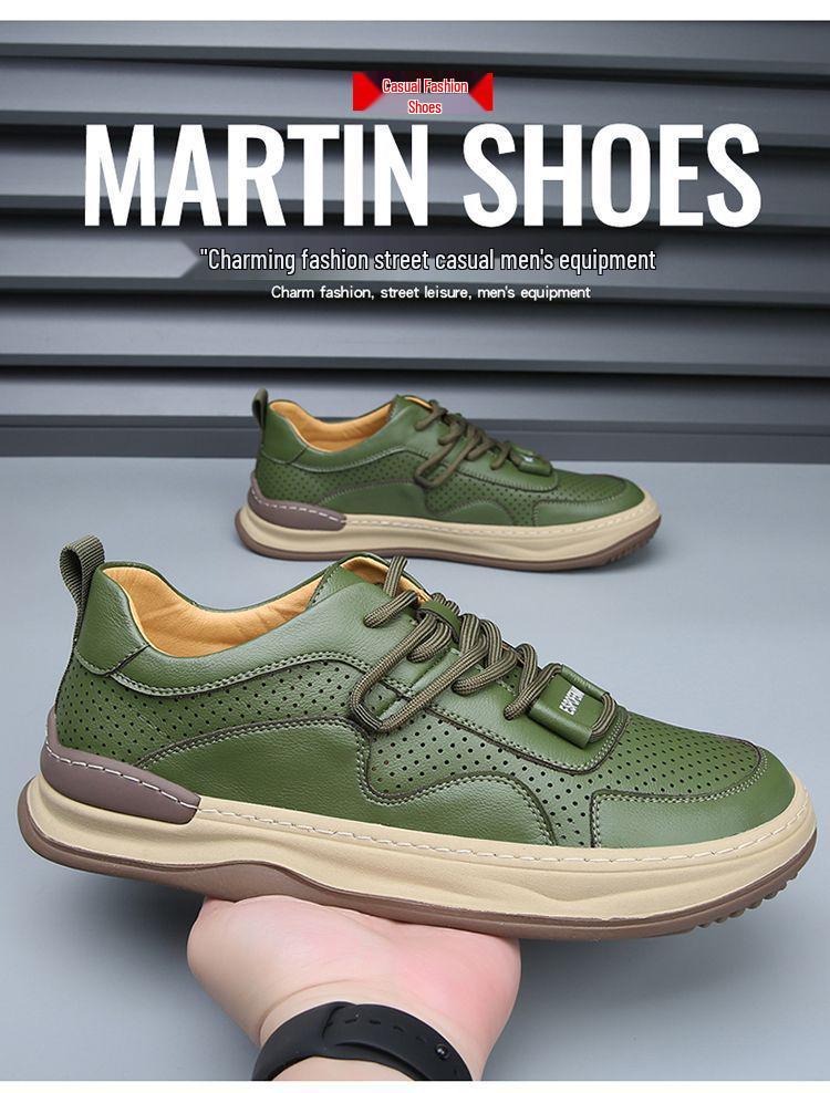 Men's Breathable Leather Crooked Toe Clown Shoes - Trendy Versatile Casual Hollowed-Out White Skate Shoes for Spring/Summer