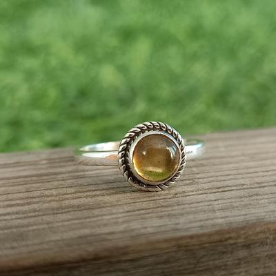 Citrine Round Gemstone Handmade Designer Ring, Statement Ring, Bezel Ring, 925 Sterling Silver, Birthstone Ring