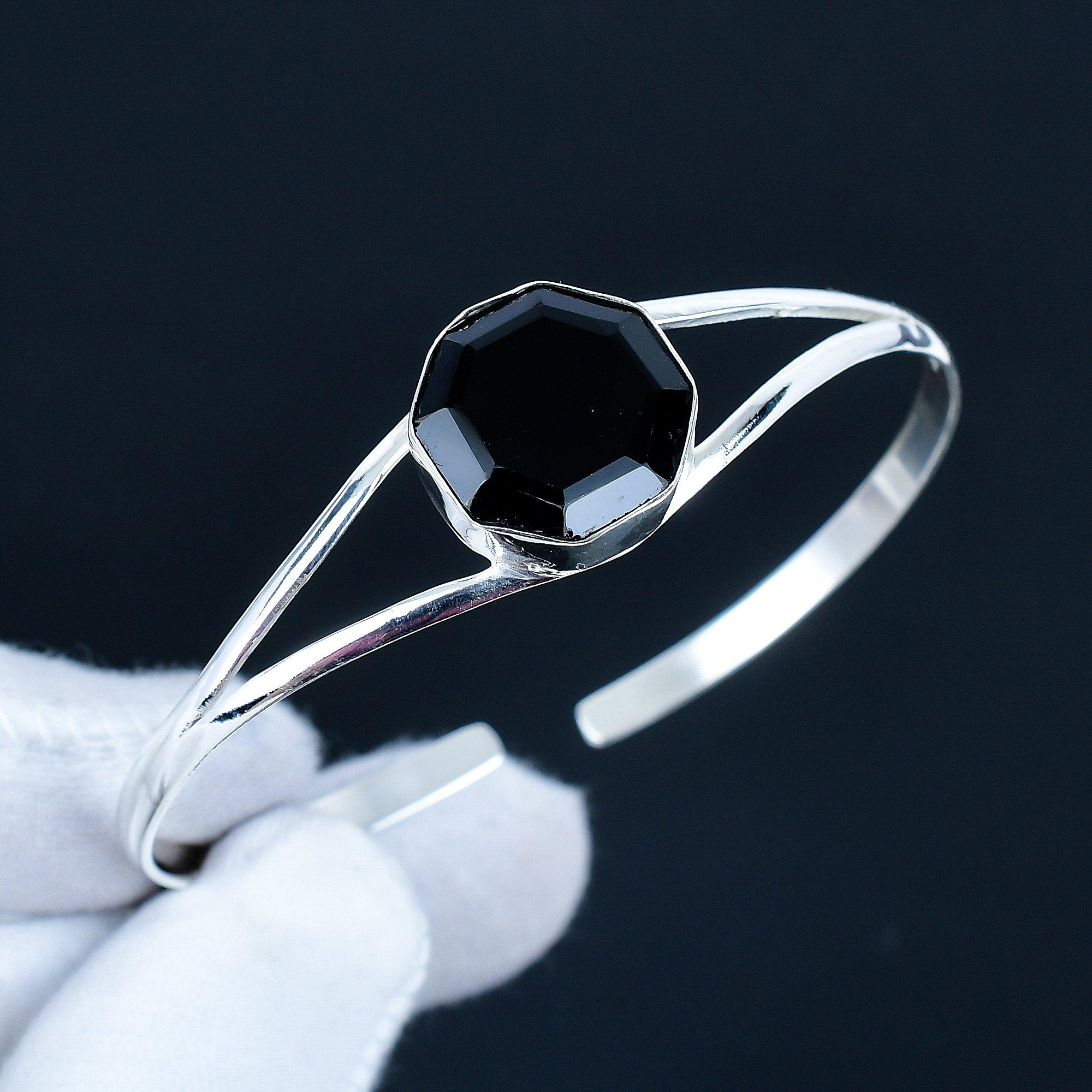 

Черная шпинель, шестигранный драгоценный камень, манжета-браслет ручной работы, манжета-браслет из стерлингового серебра 925 пробы, браслет с черной шпинелью для жены, браслет унисекс, для подарка 7 чёрный