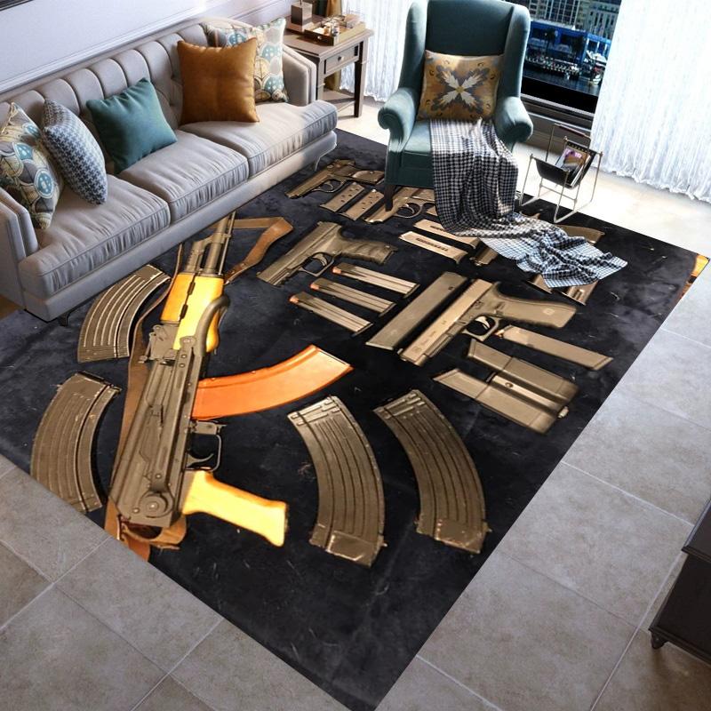 Retro Guns Pistol Ammunition Bullet Cartridge AK M4 Rug Carpet for Living Room Bedroom Decor Non-slip for Sofa Doormat Mat