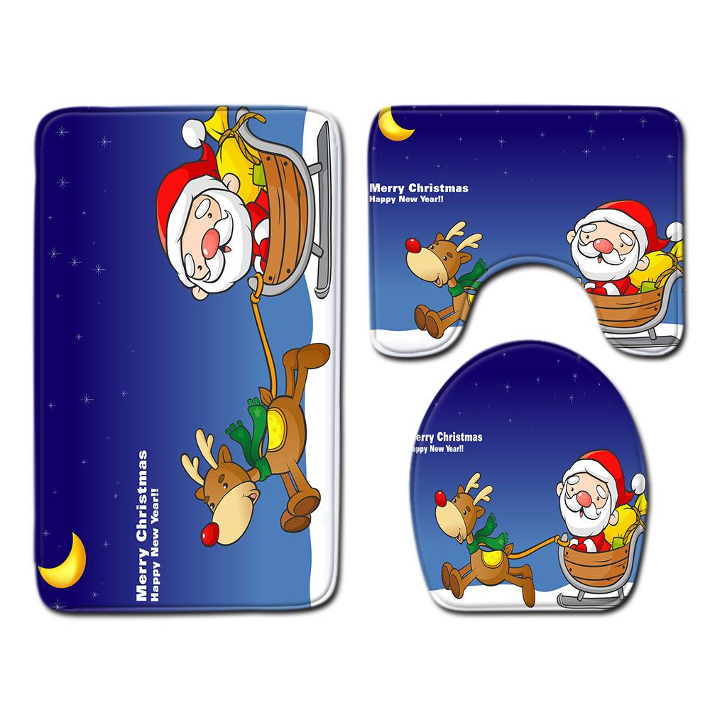 Christmas Bathroom Floor Mat Toilet Three-Piece Set