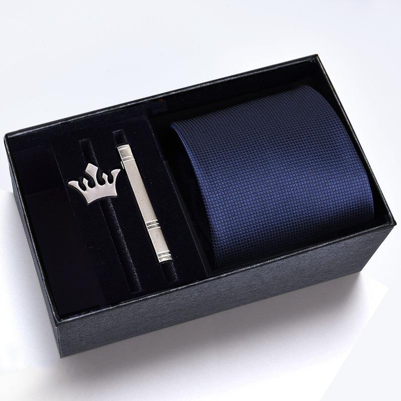 Gift Box Men'S Tie Four-Piece Set, Can Add Formal Business 8Cm Striped Black Wedding Groom