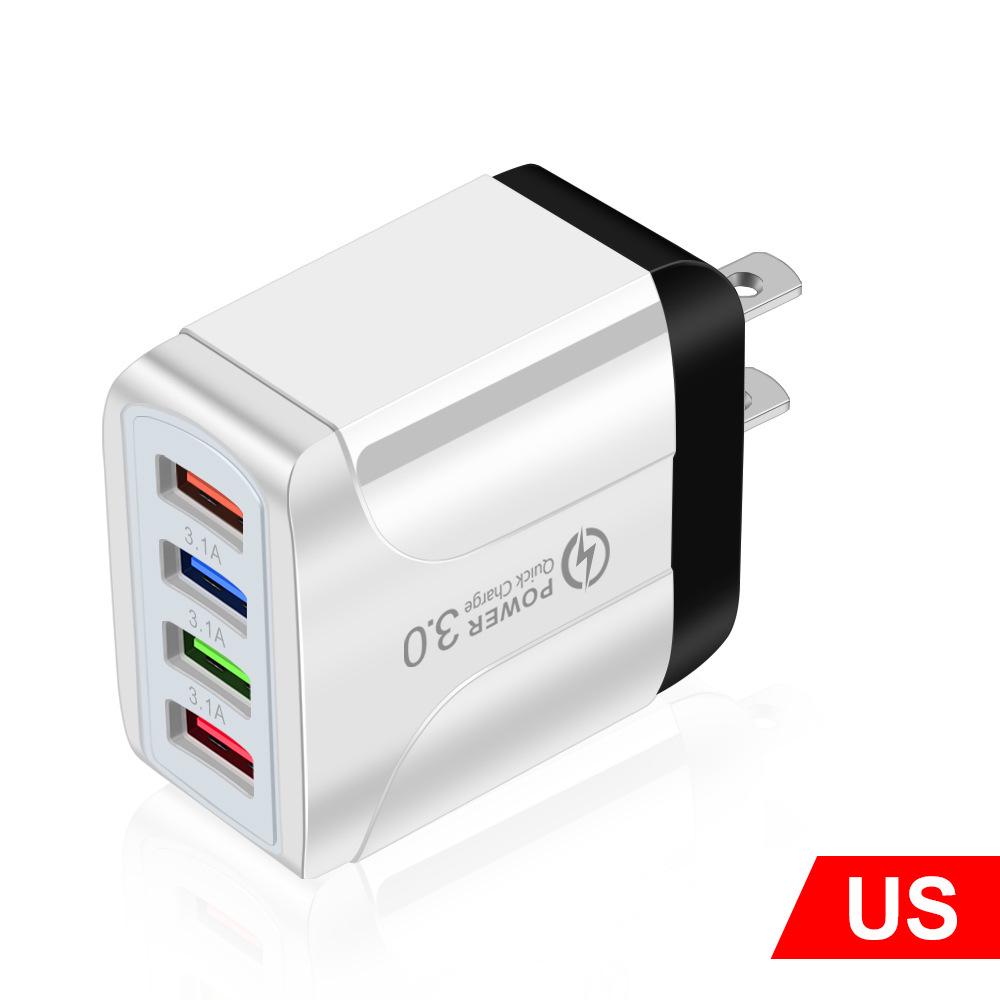 Vibrant 4-Port USB Travel Charger, 5V/2.4A Fast Charging with EU, UK, AU Plugs