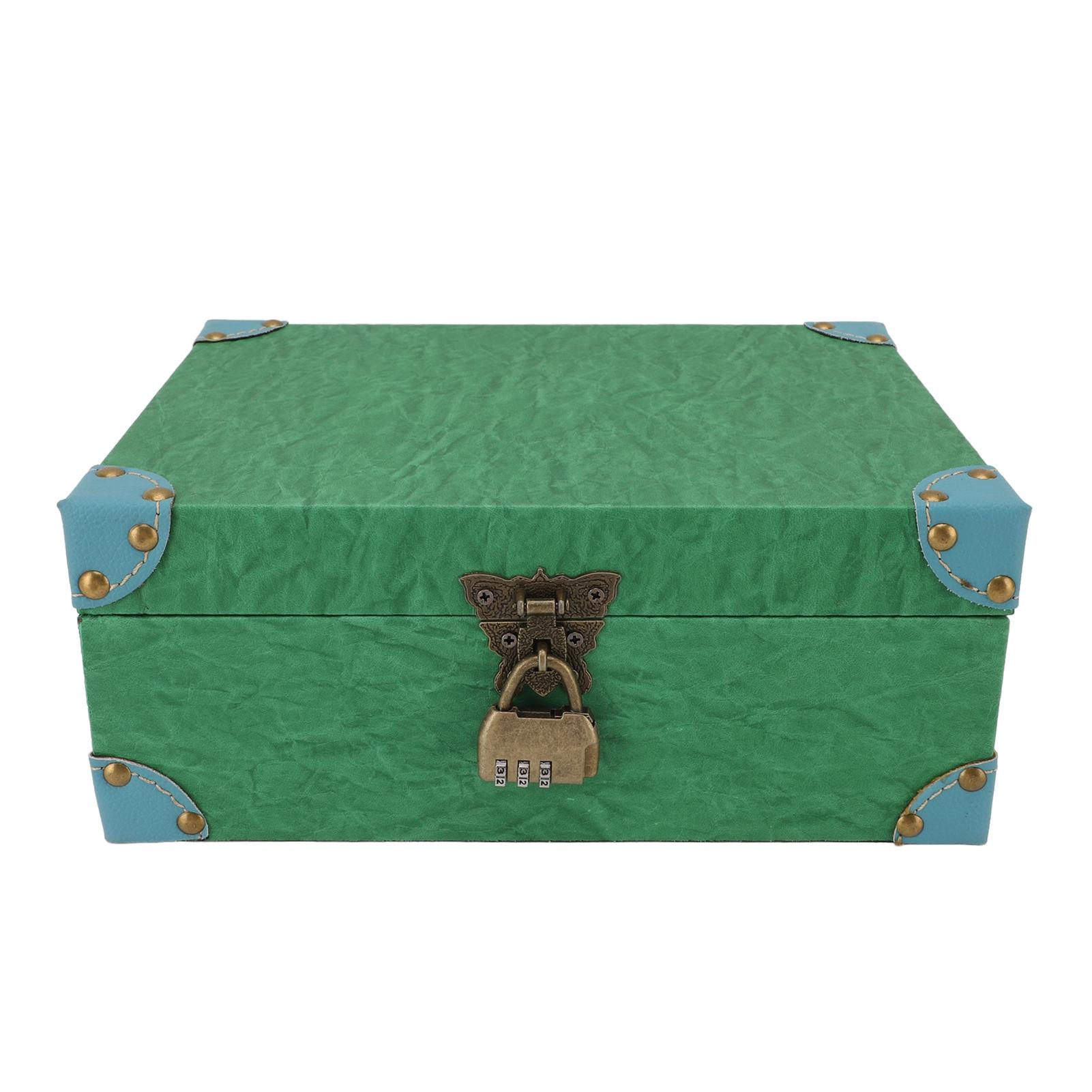 

Деревянный кожаный сундук с сокровищами, квадратный, ручной работы, винтажная коробка для хранения ювелирных изделий с замком для зелёный