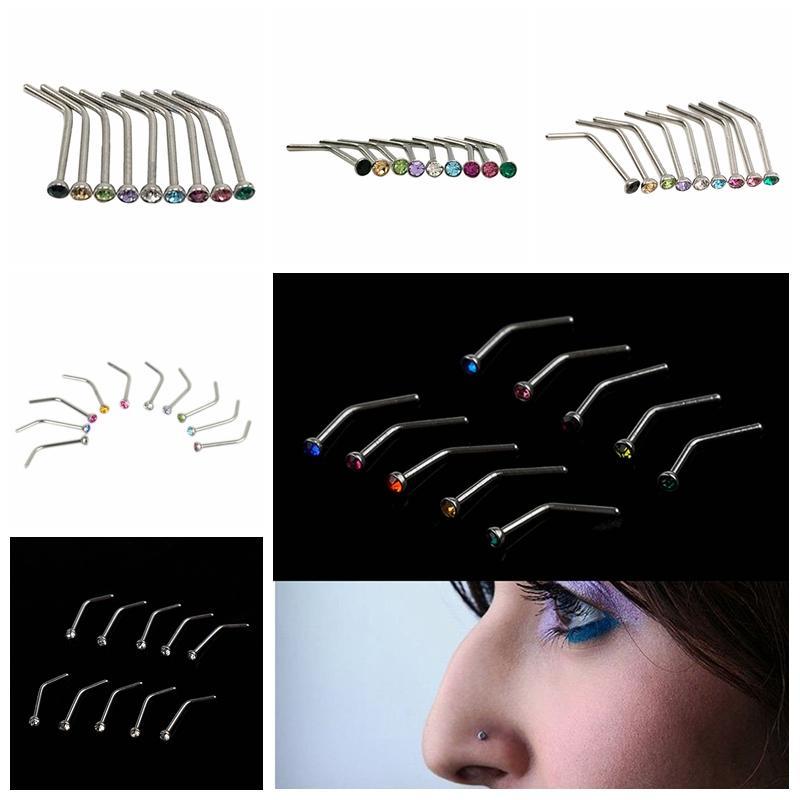 10 Stück Strass Edelstahl Schraube Nase Hoop Ring Stud Body Piercing Schmuck