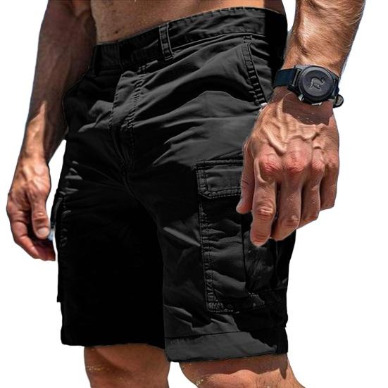 Men Cargo Shorts Mid-rise Button Zipper Fly Casual Shorts with Multi Pockets Solid Color Straight Wide Leg Summer Shorts