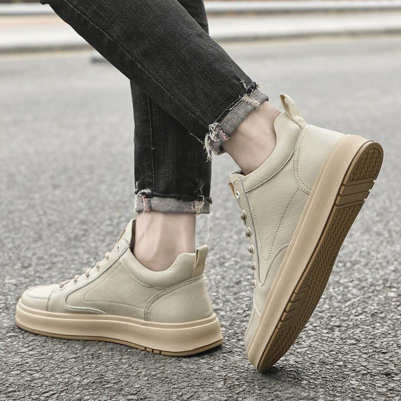 2026 Spring Autumn New Men's Genuine Leather Casual Shoes Thick Sole Elevated Shoes Fashion Men's Oxford Shoes Outdoor Beige