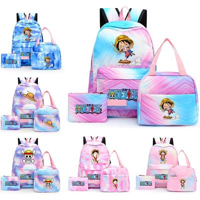 3ks/sada One Piece Dospívající dívka Neformální školní batoh Velkokapacitní batoh Roztomilý Bookbag Nastavitelný popruh pro školní cesty