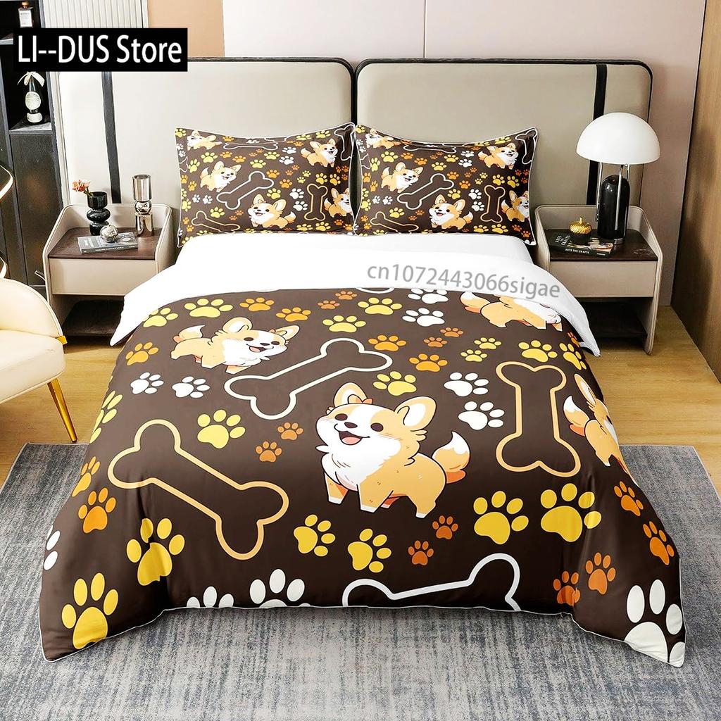 Labrador Duvet Cover Set Hand Drawn Sketch Welsh Corgi Decorative 3 Piece Bedding Set With 2 Pillow Shams Queen King Full Size