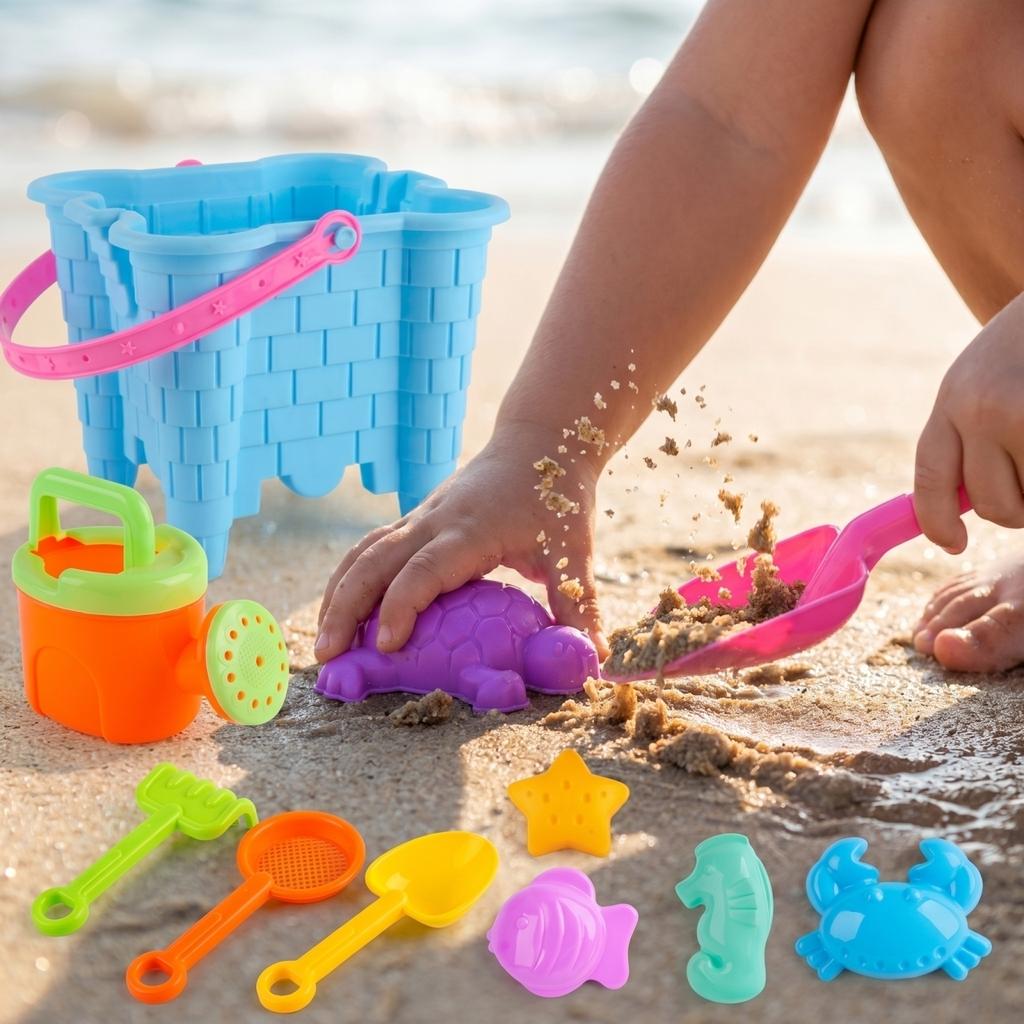 Beach Sand Toy Set with Shovels Rake Watering Can Sifter Molds and Bucket for Outdoor Water and Sand Activities
